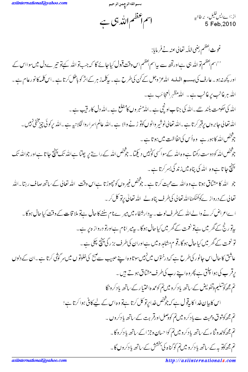 Allah is the Ism e Azam
