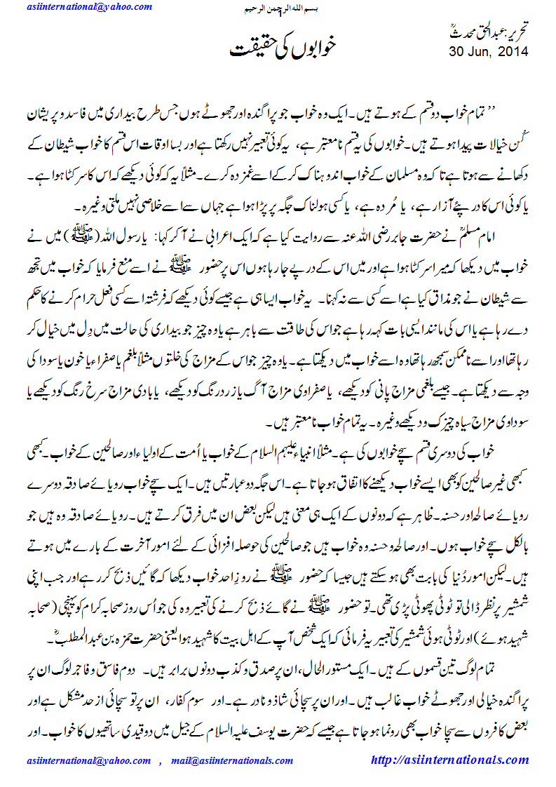 خوابوں کی حقیقت - Reality of Dreams