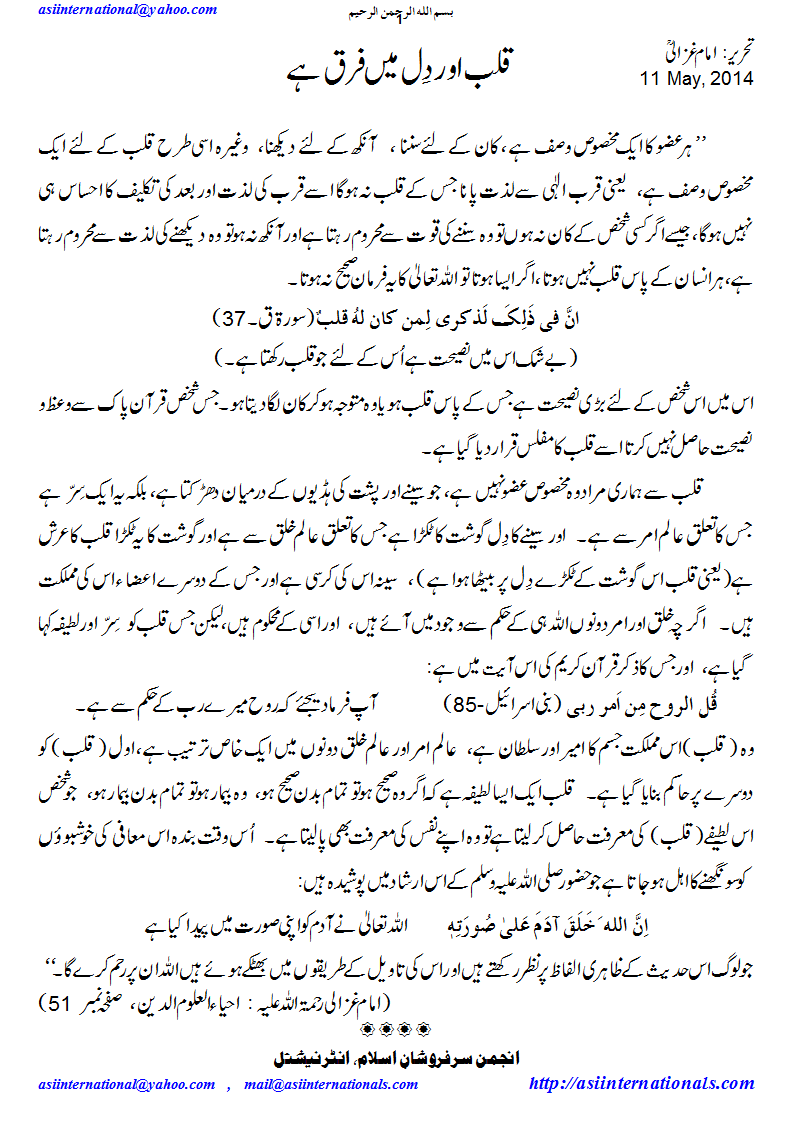 قلب اور دل میں فرق ہے - Difference between Qalb &  Heart