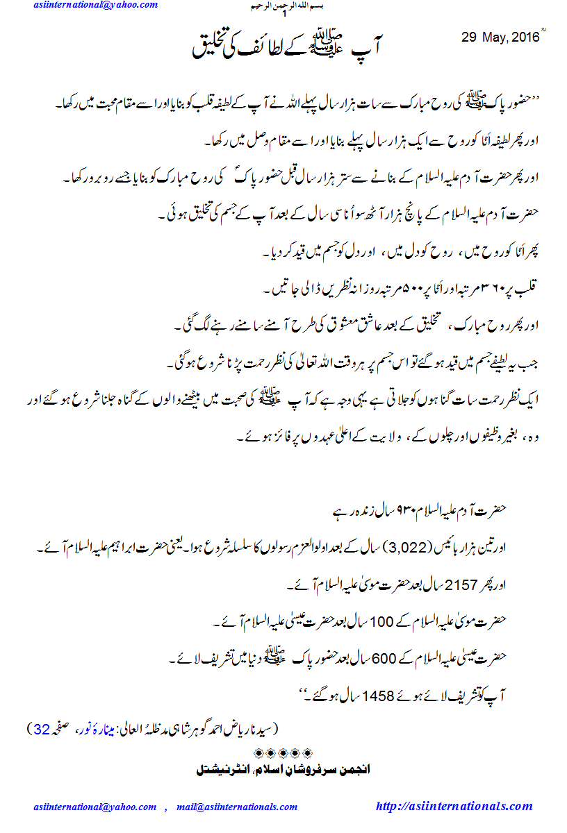 آپ صلی اللہ علیہ وسلم کے لطائف - Creation of Lataif